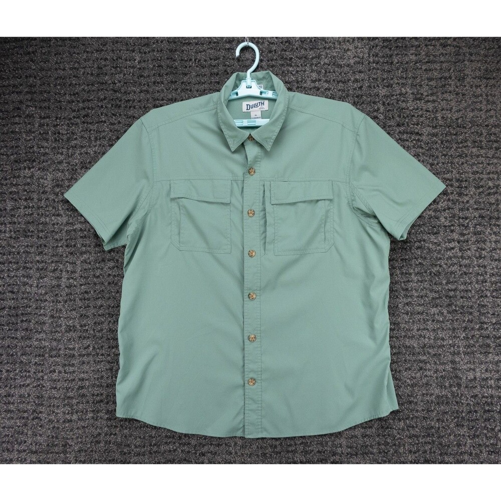 Duluth Trading Shirt Mens XL Green Short Sleeve Performance Vented Fish Outdoor